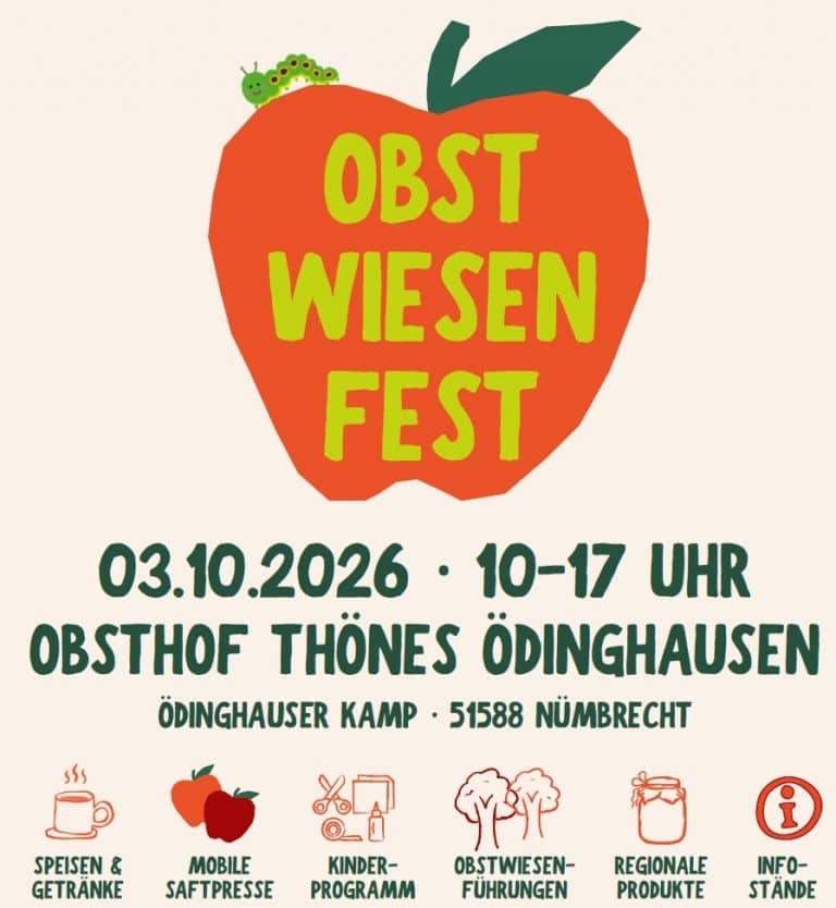 Plakat Streuobstwiesenfest auf dem Obsthof Thönes am 3.10.26